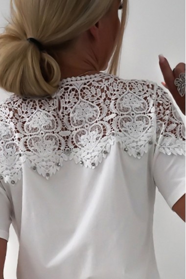 Bawełniana bluzka VIPES z dodatkiem koronki kolor biały